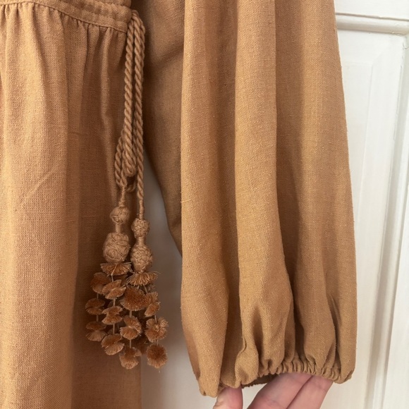 Ulla Johnson Raw Silk Kalea Midi Dress Clay Size 4 Fringe Boho Bohemian Fringe - Picture 9 of 14